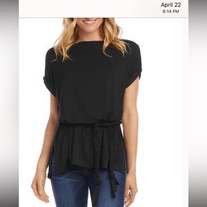 Karen Kane belted, shirt.
